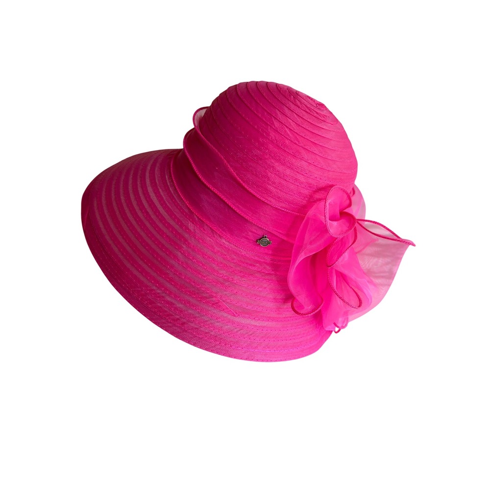 Forbusite Dress Hat Hot Pink Wide Brim Organza Bow Kentucky Derby Tea Party Hat